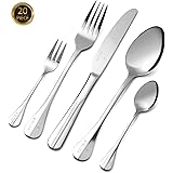 Simlife 20-Piece Flatware Set, 18/10 Stainless Steel,Mirror Finish Including Fork Spoons Knife Tableware Dinner Set,Cutlery Service for 4