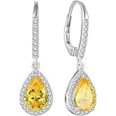 FJ Teardrop Dangle Drop Earrings 925 Sterling Silver Halo Leverback Earrings Birthstone Jewelry Gifts for Women