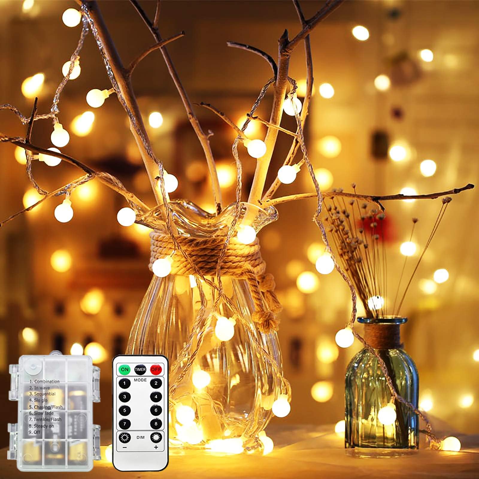 YSDRoyal String Lights, 50 LED Colored Fairy Lights Waterproof, String Lights Plug in, 16.4 Ft, Patio String Lights with Remote Control for Patio Garden Party Xmas Tree Wedding Decoration (Warm White)