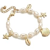 Qceasiy Shell Ankle Bracelet Set for Women, Gold Plated Boho Bead Adjustable Anklet, Hawaiian Beach Seashell Pearl Heart Starfish Conch Foot Jewelry Gifts
