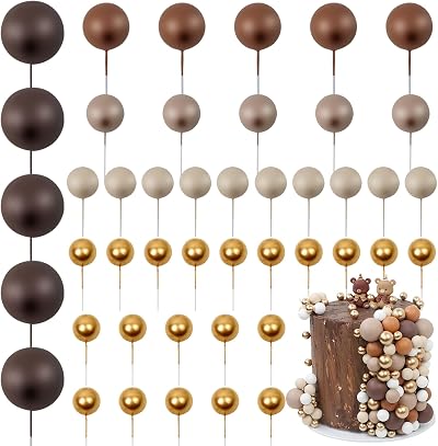LARDUX 45 Pcs Ball Cake Toppers Boho DIY Balloon Cupcake Decorations Brown