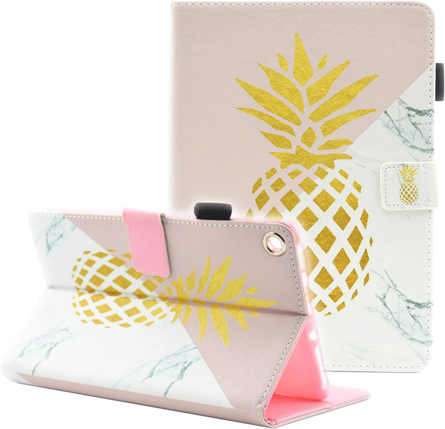 Case for Amazon Fire HD 8 Old Model (Fits 2018 2017 2016 Version, 8th/7th/6th Gen),Not Fit All-New HD 8 10th Gen 2020 Tablet, Fvimi Leather Folio Smart Cover with Auto Wake/Sleep, Gold Pineapple