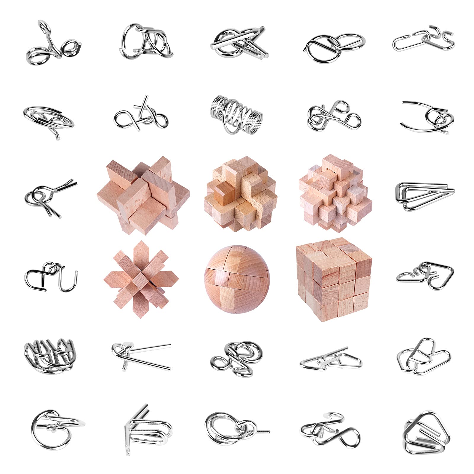 Photo 1 of ?RLYLF 30Pcs Brain Teaser Puzzles Games Educational Toys Mind Wooden and Metal 3D Puzzles Unlock Interlock IQ Box