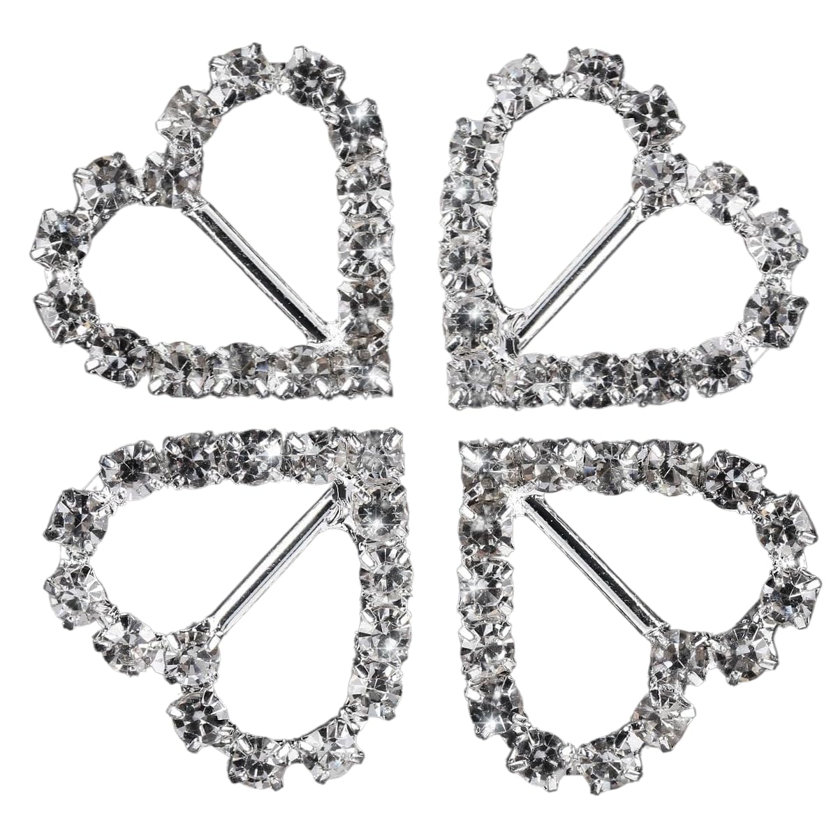 AKORD 20x Diamante Diamond Crystal Rhinestone Ribbon Buckles Sliders for Wedding Embellishment Party Invitations & Cards Making-Heart, Silver, 10mm