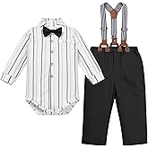 IDOPIP Baby Boys Clothes Suit Infant Gentleman Outfits Toddler Birthday Formal Wedding Tuxedo Romper Bowtie Suspenders Pants