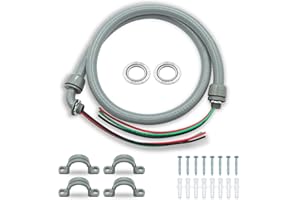 Wocloer 1/2" x 4Ft Power Whip Assembly Kit, Non-Metallic Liquid Tight Flexible Electrical Conduit with 10 Gauge Wire Electrical AC Whip Kit