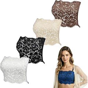 YWTAENOH 4Pcs Lady Cleavage Cover Modesty Panel Lace Wearable Mock Camisole Hook to Bra Insert Overlay Modesty Panel Vest