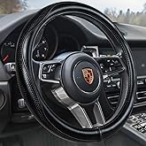HAOKAY Top Grade Black Genuine Leather Steering Wheel Cover Men Women, Luxury Steering Wheel Cover for Cars, SUVS and Trucks,Universal 14.5-15 inch
