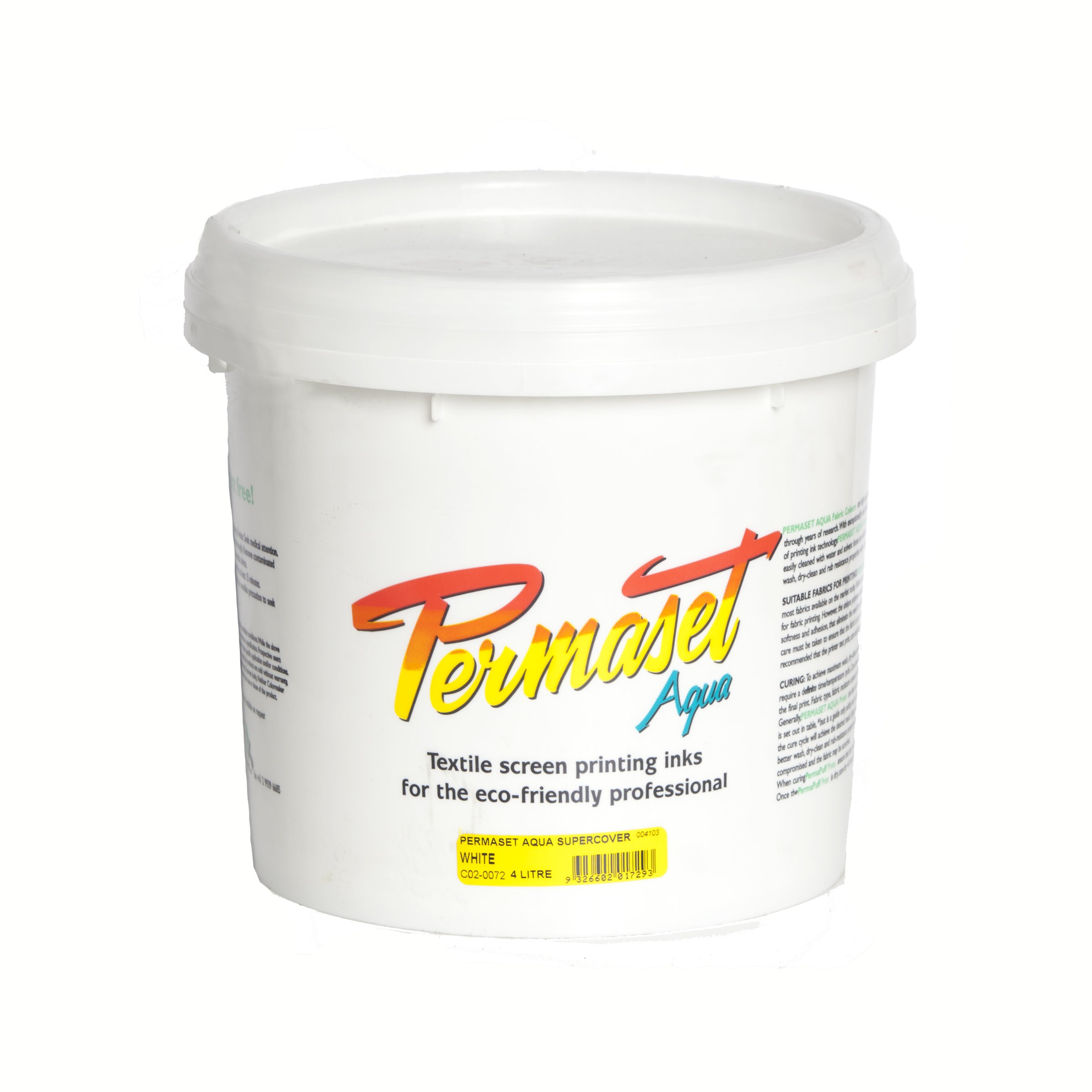 Permaset Aqua Standard 4 litres White - Screen Printing Ink for Fabric - Ideal Screen Printing Kit for Home Office, Starter Kit, Fabric Paint, Screen Printer and Other Fabric Ink