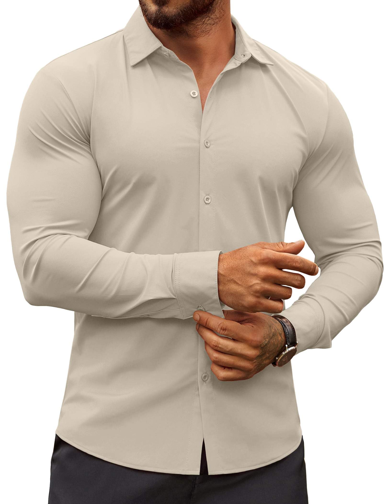 COOFANDY Men's Muscle Fit Dress Shirts Wrinkle-Free