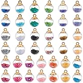 CRAFTYMELODY 114Pcs 19 Colors Glass Ball Charms Transparent Glass Ball Charm Pendants with Shining Stars Sequins Colorful DIY Charms Hanging Pendants for Earring Bracelet Necklaces DIY Jewelry Making