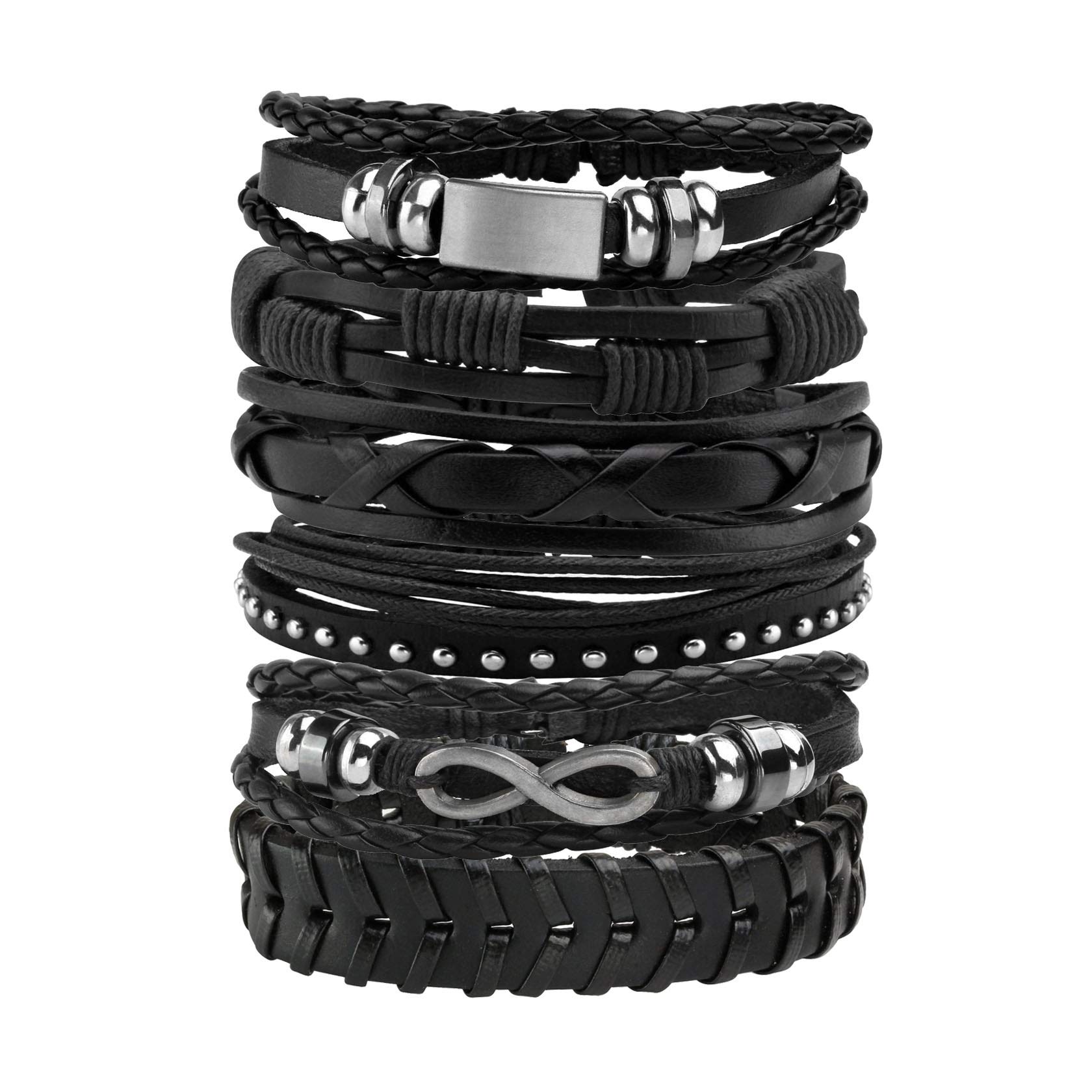MILAKOO 6 Pcs Braided Leather Bracelets for Men Women Woven Cuff Bracelet Adjustable