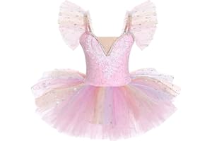IBAKOM Ballerina Swan Lake Costume Dance Pancake Platter Tutu Ruffle Sleeve Floral Print Gymnastics Leotard Ballet Tutu