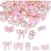 40PCS Pink Bow Charms for Jewelry Making, Romantic Flat Bowknot Charms, 5 Styles Cute Bow Pendants for Women, Alloy Enamel Bowknot Pendants Charm for Earrings, Necklace, Bracelets and DIY Craft
