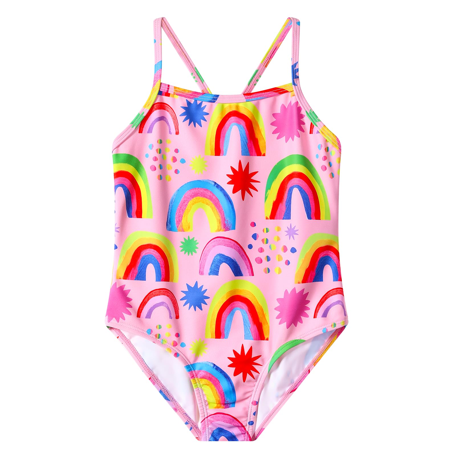 Photo 1 of TRENDSTITCH Girls Swimsuit Quick Dry One Piece Bathing Suit Rainbow Pink One Shoulder Kids Swimwear for 7-8 Years