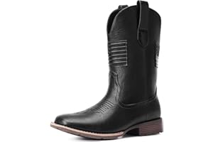 Platikly Cowboy Boots For Men - Mens Square Toe Western Boot With Flag, Faux Leather Booties, Botas Para Hombre Vaqueras Suitable For Concert, Daily, Wedding