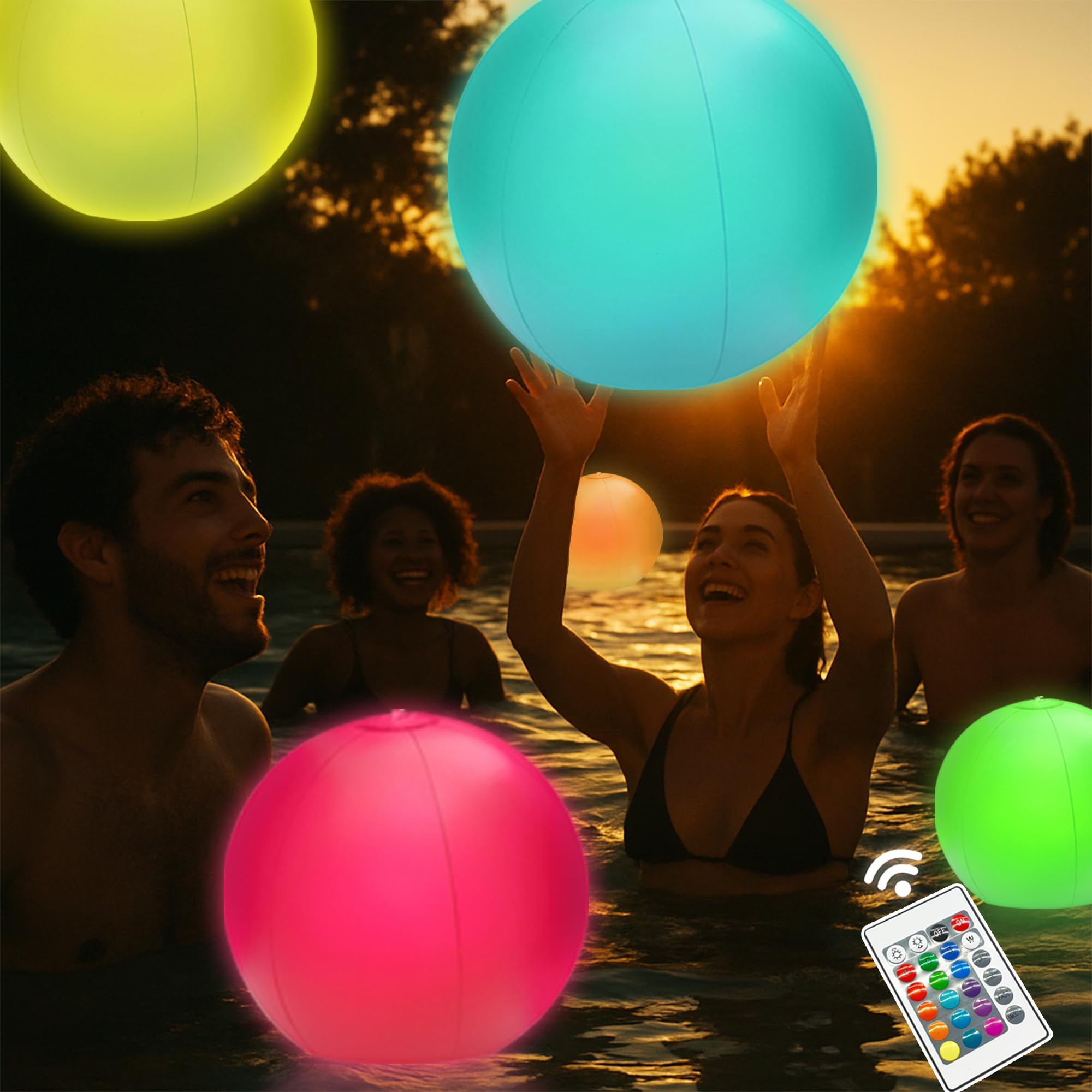 Photo 1 of 4 Pack LED Light Up Beach Balls for Pool - 12” Glow in The Dark Pool Toys with Remote, 16 Colors, Waterproof Floating Balls for Kids & Adults, Inflatable Light Up Toys for Pool Parties Beach Backyard
