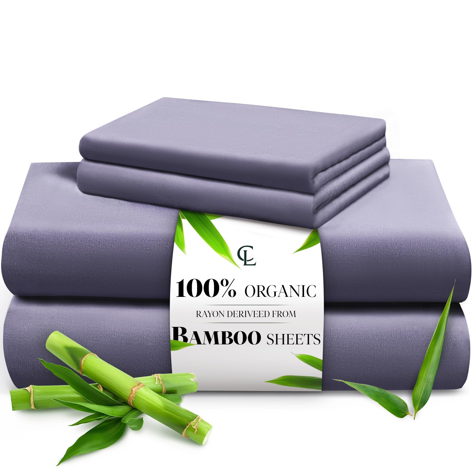 Photo 1 of LuxClub Queen Sheet Set, 100% Rayon Derived from Bamboo Cooling Sheets, Breathable & Soft Deep Pocket Up to 16", Hotel Luxury Silky Sheets Queen Size, Light Grey