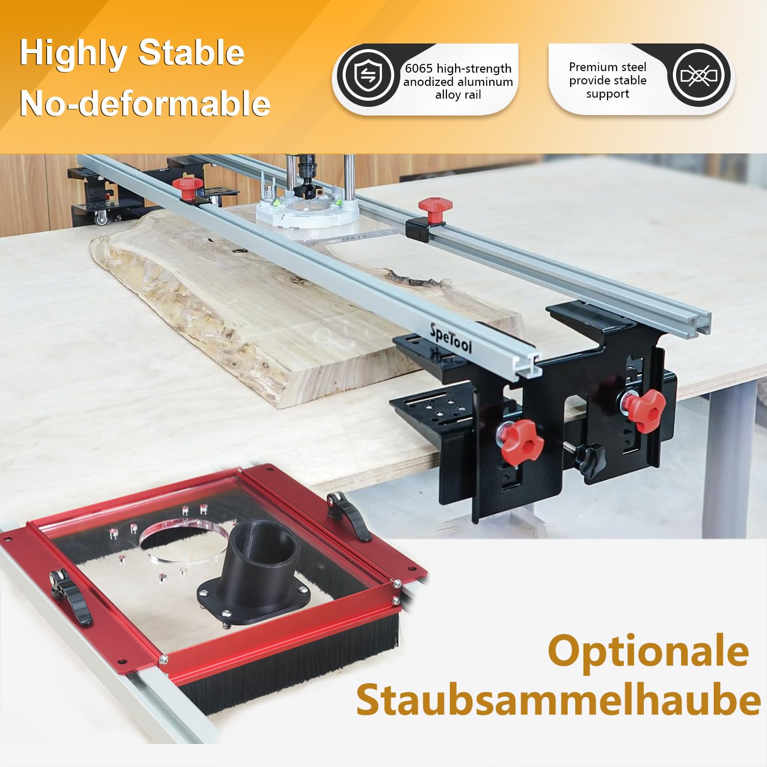 SpeTool Planfräsvorrichtung Planfräsen Vorrichtung Oberfräse Router Sled 3 Achsen Verstellbar Führungsschiene Oberfräse Planfräser für Holz von Holzplattenabflachung 5
