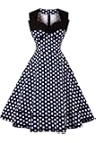 FYMNSI Robe Vintage Années 50 à Pois – Style Audrey Hepburn Swing Plissée Sans Manches Rockabilly Élégante Mi-Longue En Coton