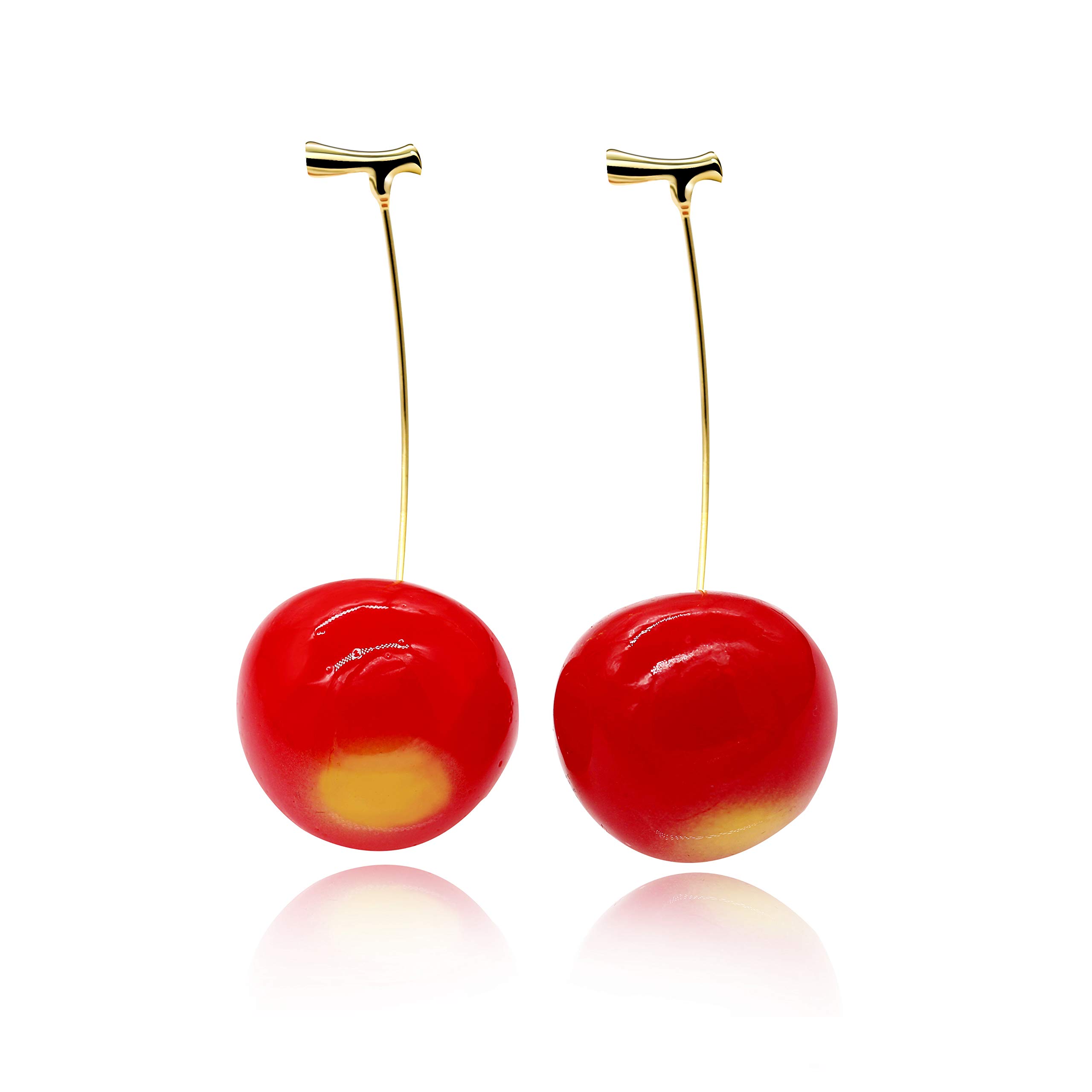 Uloveido Pretty Big Cherry Fruit Red Acrylic Stud Dangle Earrings for Women (Gift Boxed) Y437 (Red)