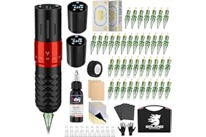 Tattoo Gun,Solong Tattoo Gun Kit Professional 2 Batteries 7 Strokes Wireless Tattoo Kit 6500Rpm Brushless Motor Digital LED Display Tattoo Machine with 20Pcs Tattoo Needles SLE75KIT-1-US