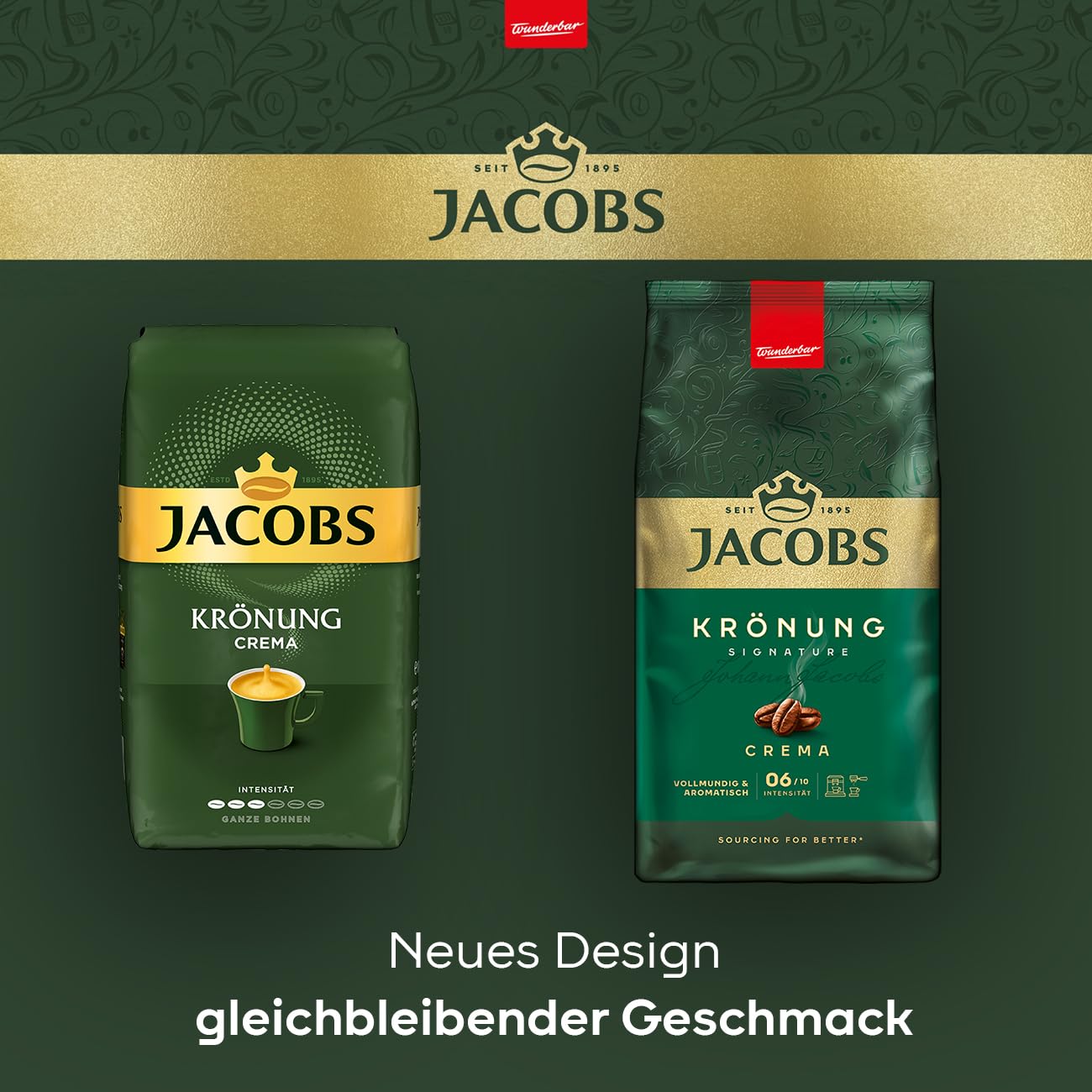 Jacobs Kaffeebohnen Krönung Crema, aromatisch mit Zitrus- & Nussnote, geröstet in Bremen, Intensität 6/10, Kaffee ganze Bohnen, 1 kg
