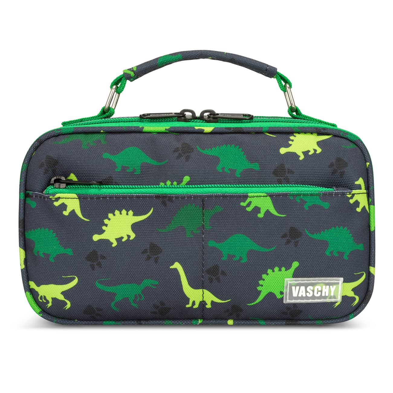 VASCHY Pencil Case, Large Pencil Pouch with Multi-compartments for School, Work, Office Portable Pencil Cases for Kids, Girls and Boys with Top Handle Zippered Stationary Organiser,Black Dinos