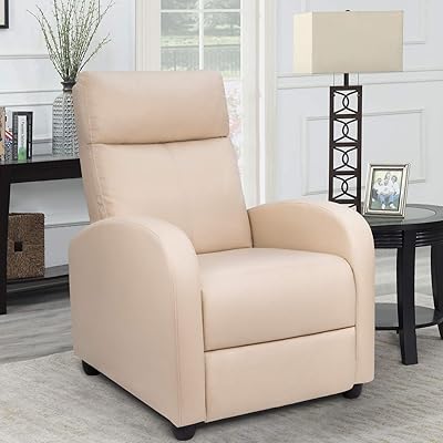 Homall Single Recliner Chair, PU Leather Padded Seat, Beige