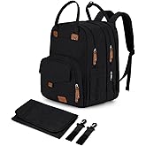 Qualyphant Extra Large Diaper Bag Backpack for Two Kids Twins - Expandable Baby Bag (26-36L), Dual Big Compartments - Includes Changing Pad & Stroller Straps, Unisex Black