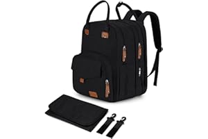 Qualyphant Large Diaper Bag Backpack for Two Kids Twins - Expandable Baby Bag (26-36L), Dual Big Compartments - Includes Changing Pad & Stroller Straps, Unisex Black