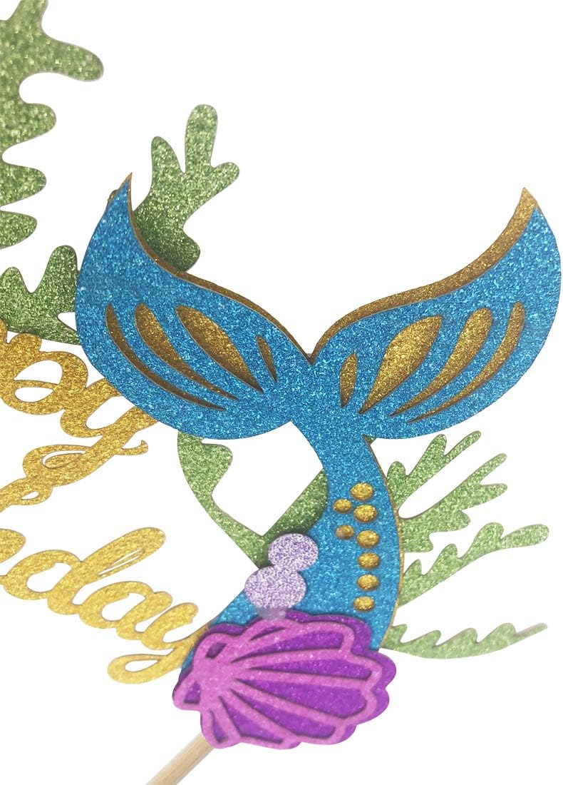 SONSMER Glitter Mermaid Cake Topper Happy Birthday Cake Picks Mermaid Cake Decoration for Mermaid Baby Shower Birthday Party Supplies - Image 4