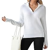 Womens Sweater V Neck Long Sleeve Zipper Casual Bussiness Fall Pollover Trendy Tops