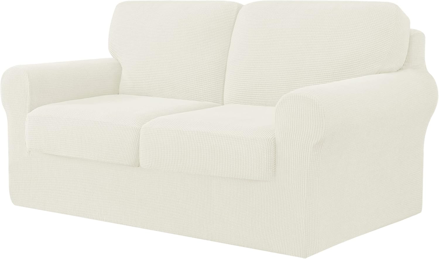Slipcovers - CHUN YI 5 Piece Stretch Loveseat Sofa Cover, 2 Seater Couch Slipcover with Two Separate Backrests and Cushions with Elastic Band, Checks Spandex Jacquard Fabric(Medium,Ivory White)