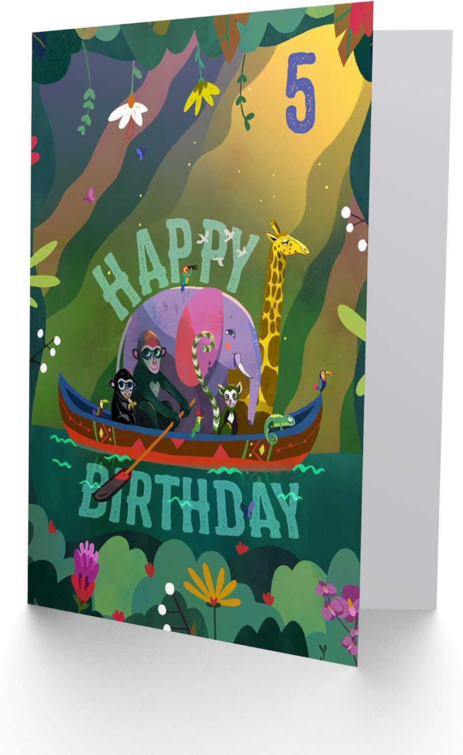 Wee Blue Coo Jungle Boat Kids 5th Birthday Card, Age 5, 17.5 x 12.5 cm - Image 3