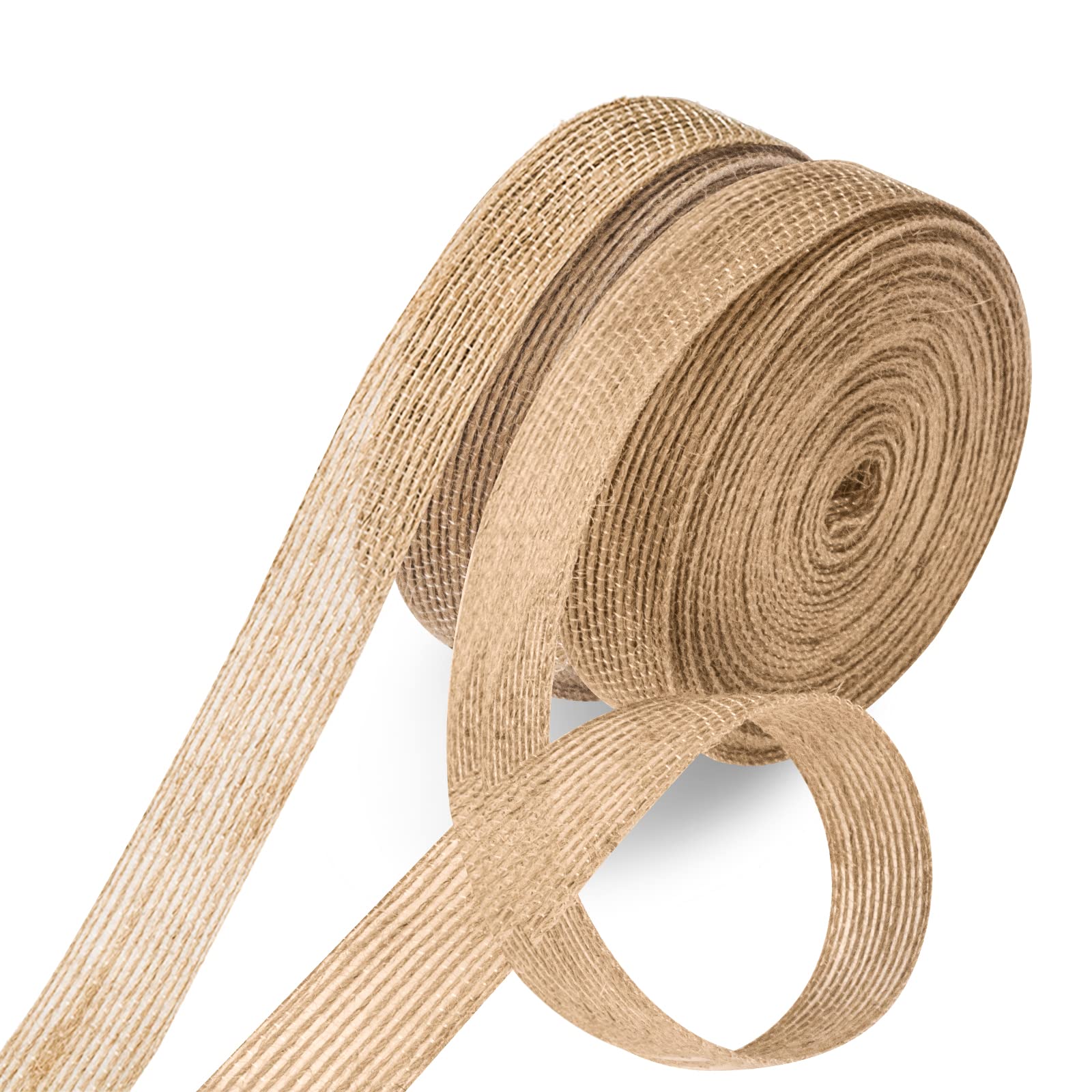 OWill Hessian 2 Rolls of Jute Ribbon, 20m Long Natural Ribbon, Decorative Ribbon for Crafting and Gift Wrapping (2cm)