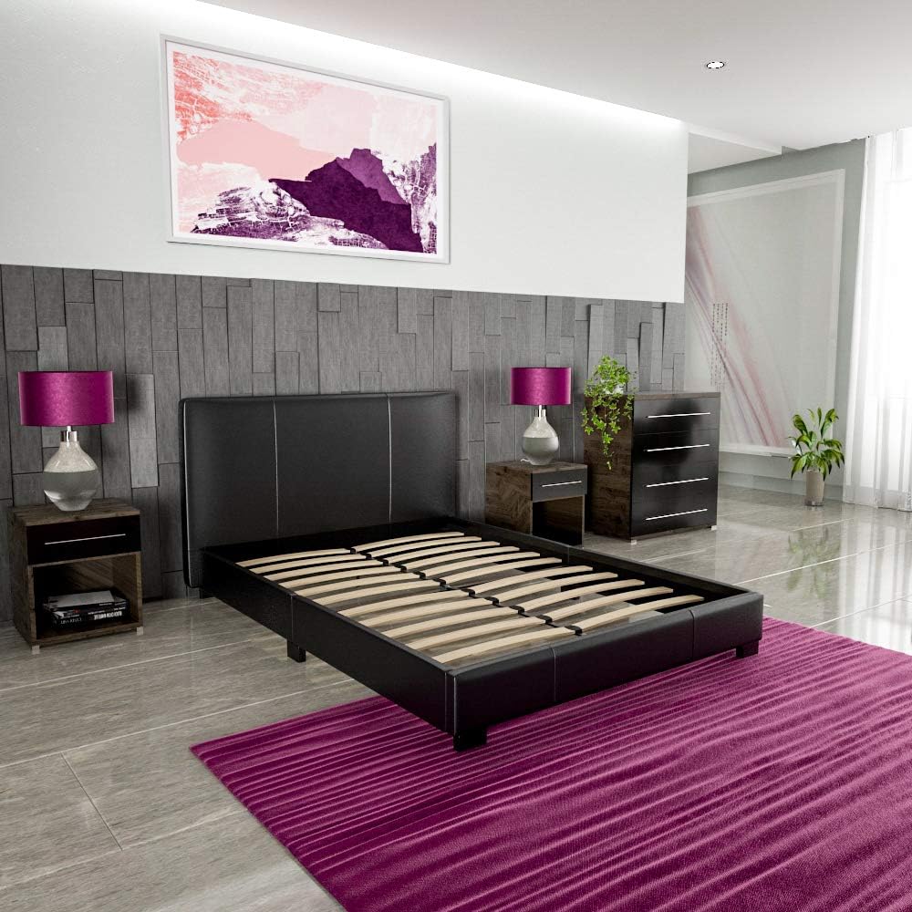 Vida Designs Lisbon Double Bed, 4Ft6 Bed Frame Upholstered Faux Leather Headboard Low Foot End Bedroom Furniture - Image 4