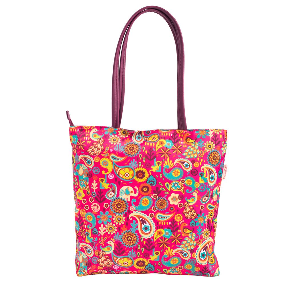 chumbak women's polyester tote bag, pink