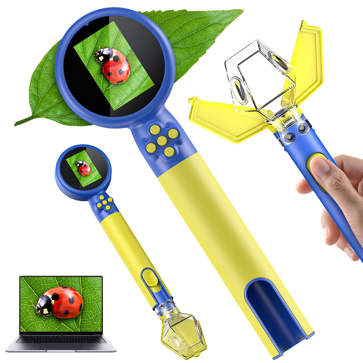 Photo 1 of 2 in 1 Kids Microscope with Bug Catcher,HD 500X Digital Microscope for Kids with 2" Screen,Photo and Video,STEM Educational Science Kit Learning Toys for Age 3-12 Girls & Boys Birthday Gifts (Blue)