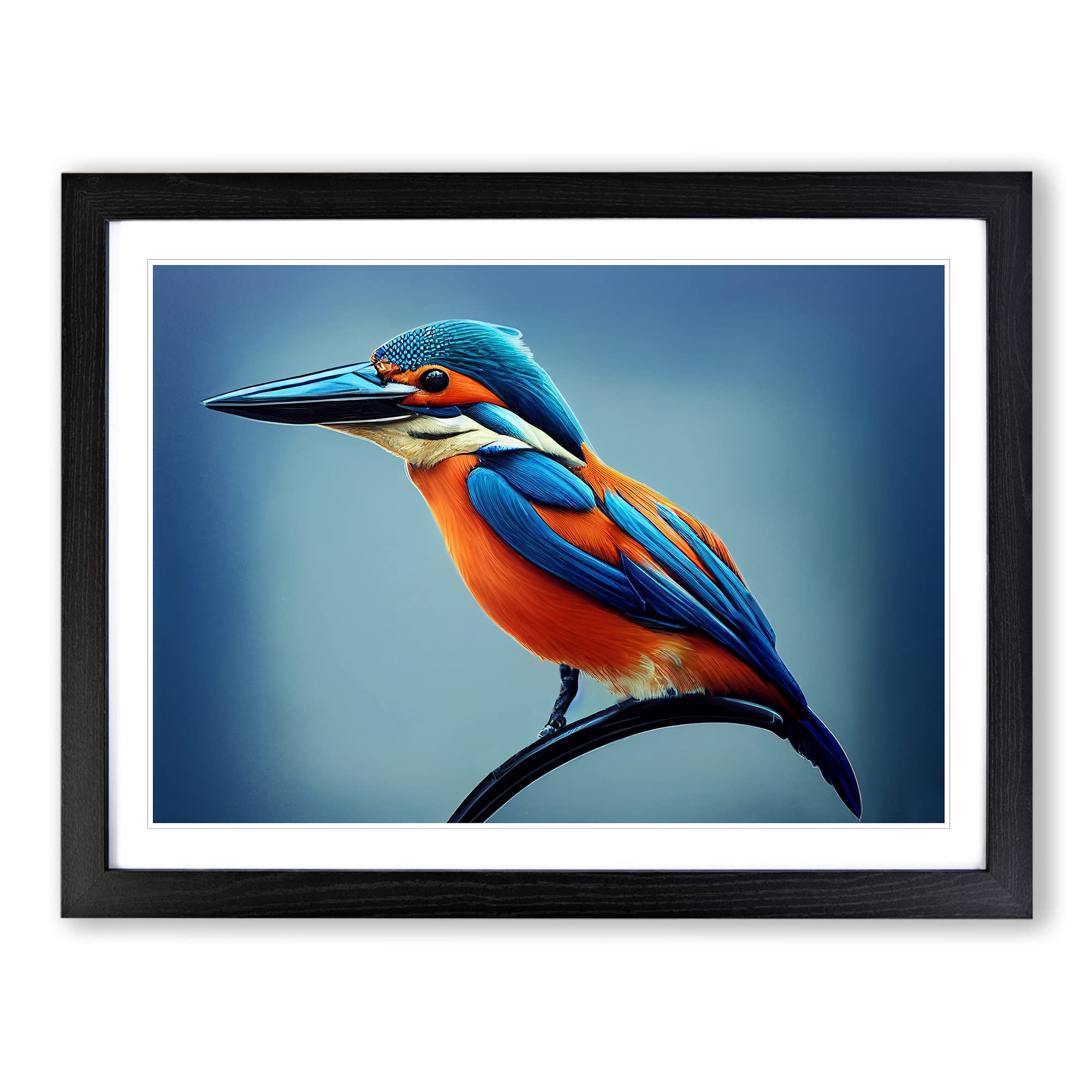 Impactful Kingfisher Bird Framed Print | A4 Black Framed Wall Art | Ready to Hang | Modern Nature Picture | Living Room Bedroom Lounge Office