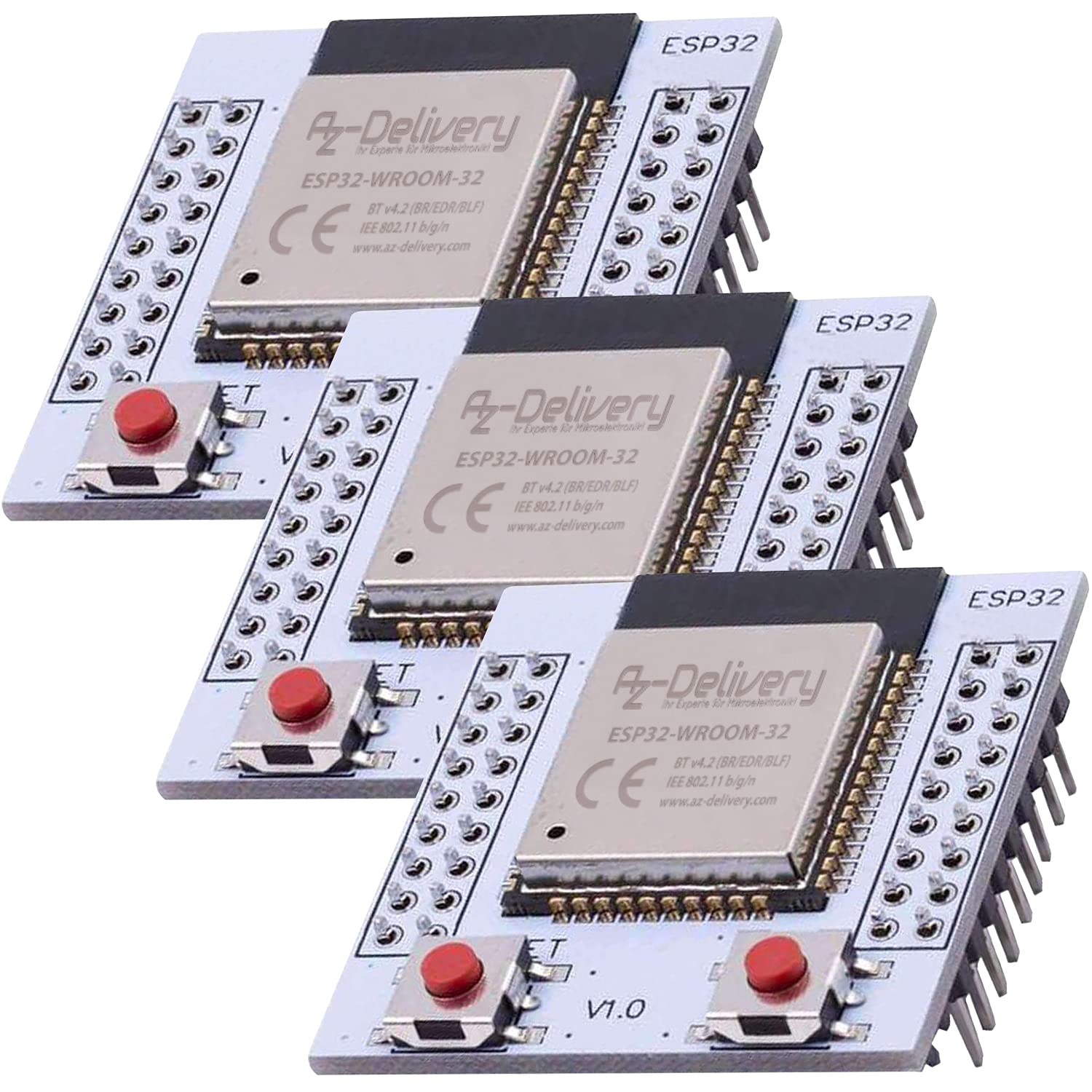 AZDelivery 3 x ESP32 WROOM-32 WLAN WiFi Bluetooth Microcontroller with free Adapter Board compatible with Arduino and Raspberry Pi including E-Book!