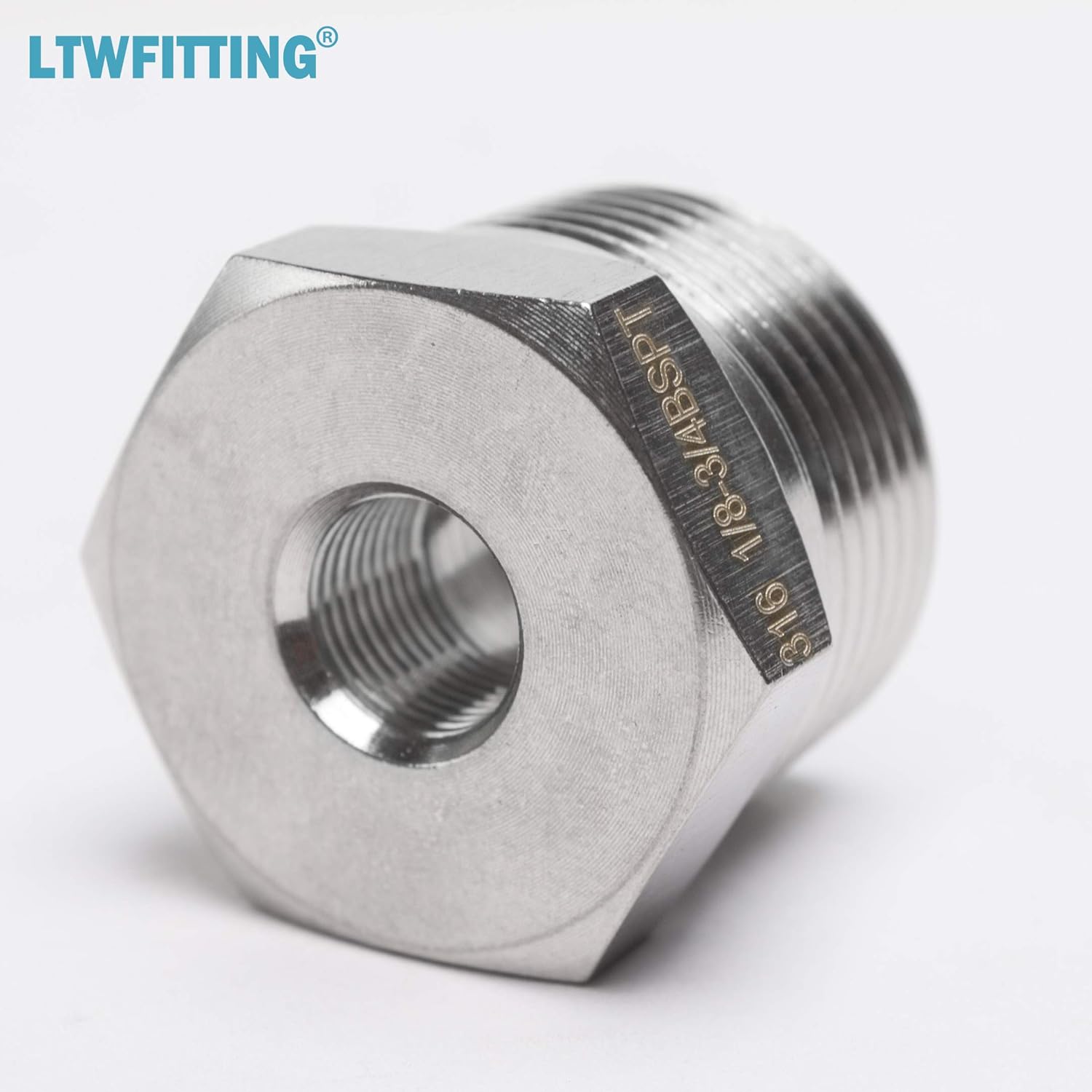 LTWFITTING Stainless Steel 316 Pipe Hex Bushing Reducer Fitting 3/4-Inch Male BSPT x 1/8-Inch Female BSPP (Pack of 5) - Image 3