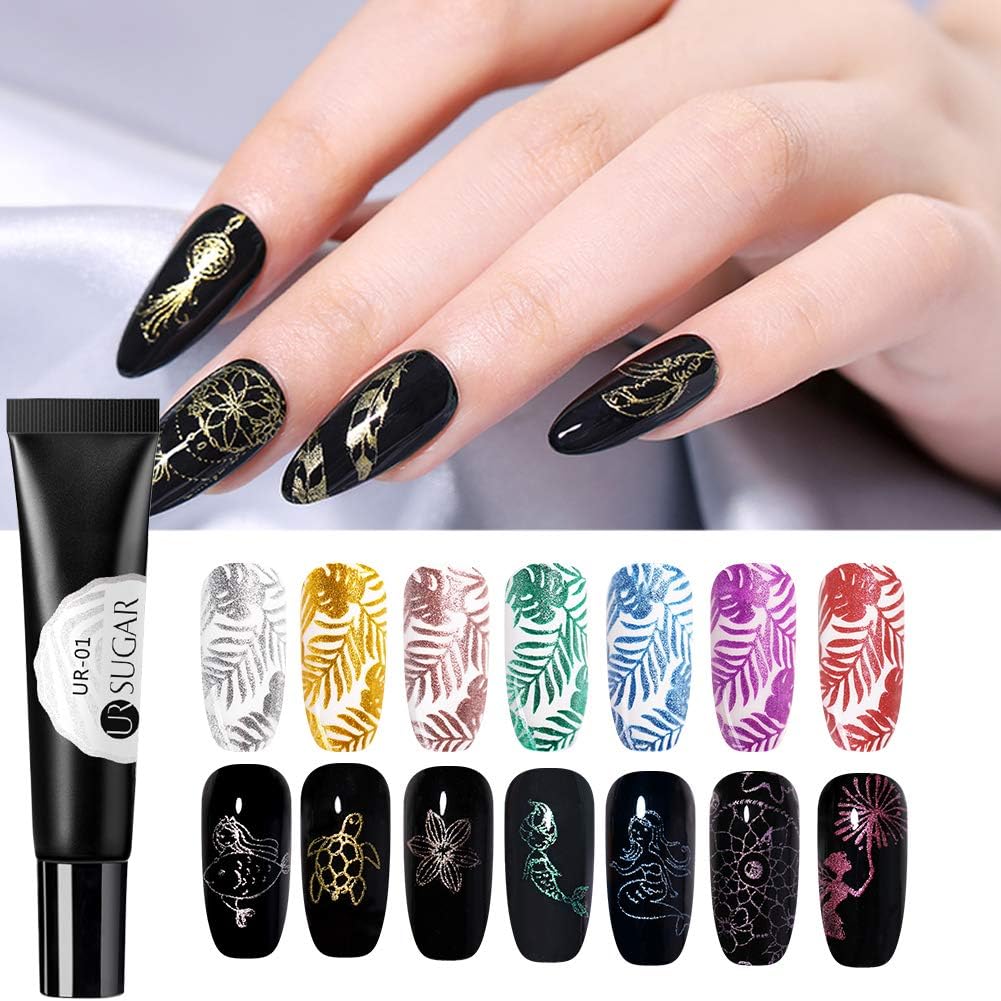 UR SUGAR 8ml Glitter Stamping Gel Nail Polish, Pen Shape holographics Gel for Nail Stamping, UV LED Cured Nail Print Gel Polish, 8 Bottles Kit