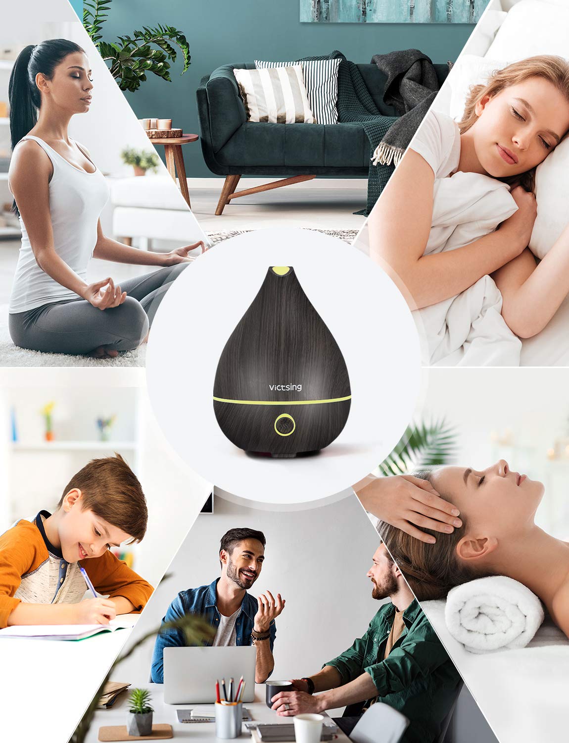 VicTsing Upgraded Mini Oil Diffuser 130ml, Easy to Use Super Quiet Essential Oil Diffuser, Aromatherapy Diffuser with Waterless Auto Shut-off, 8 Color LED Lights and BPA-free for Home Office(Black): Home & Kitchen