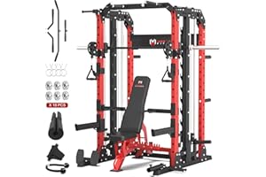 MEGASTAR Smith Machine Home Gym with Aluminum Pulley Set- 2000lbs Capacity All-in-One Power Rack with Cable Crossover, Pull-Up Bar & Dip Station, Includes 18 Attachments, P107 Anvil