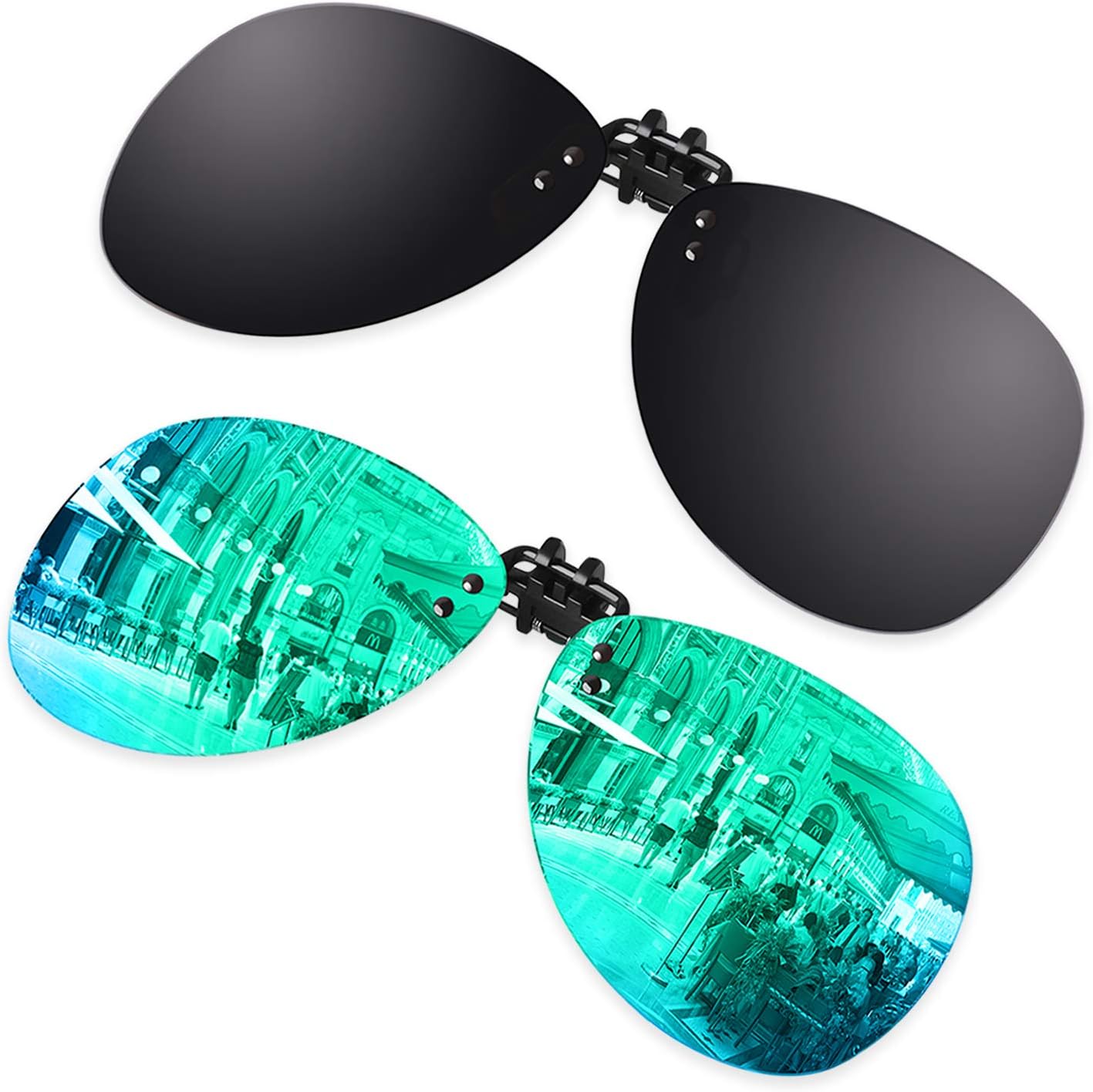 GQUEEN 2-Pack Polarized Clip-on Rimless Sunglasses for Prescription Glasses