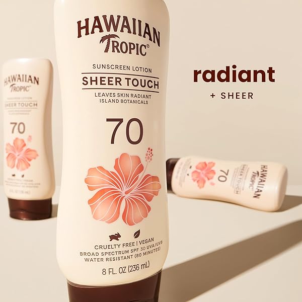 HAWAIIAN TROPIC SHEER TOUCH LOTION SUNSCREEN SPF 70, 8 FL OZ | BROAD SPECTRUM, OXYBENZONE FREE, SUNBLOCK LOTION, HAWAIIAN TROPIC SUNSCREEN SPF 70, 8 FL OZ