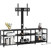 VECELO TV Stand with Mount and Power Outlet, Height Adjustable Entertainment Center with Storage Shelves for 32/55/65/70/75 inches Televisions, Console Table for Living Room, Bedroom, Matte Black