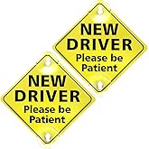 Amabro 2PCS New Driver Car Signs, Reflective Please Be Patient Suction Cups Student Driver Sticker Signs for Beginner Rookie Novice