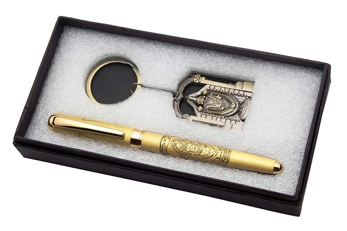 Ledos Lord Tirupati Balaji Special Edition Ball Point Pen Keychain Set Brushed Gold Body Amazon In Office Products